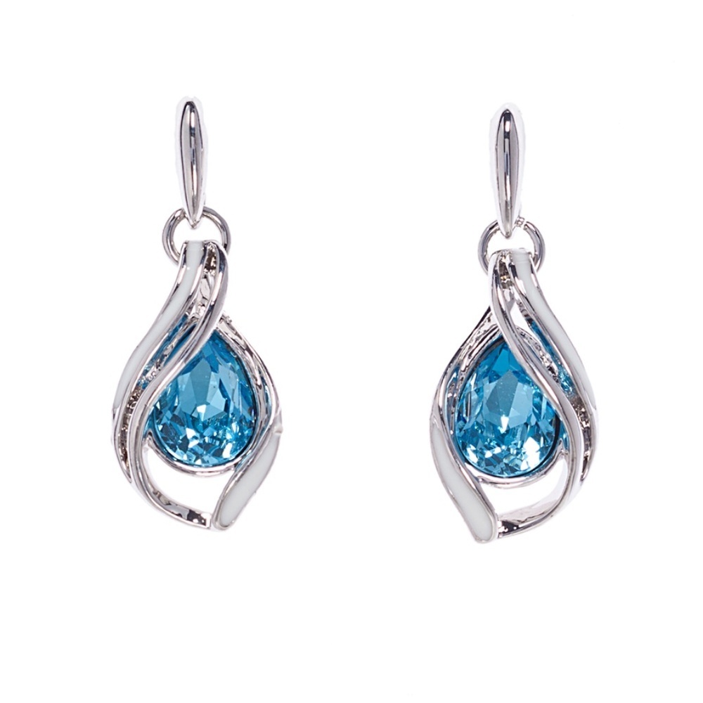 Last Pair | Blue Swarovski Crystal Teardrop Drop Earrings | Silver Tone